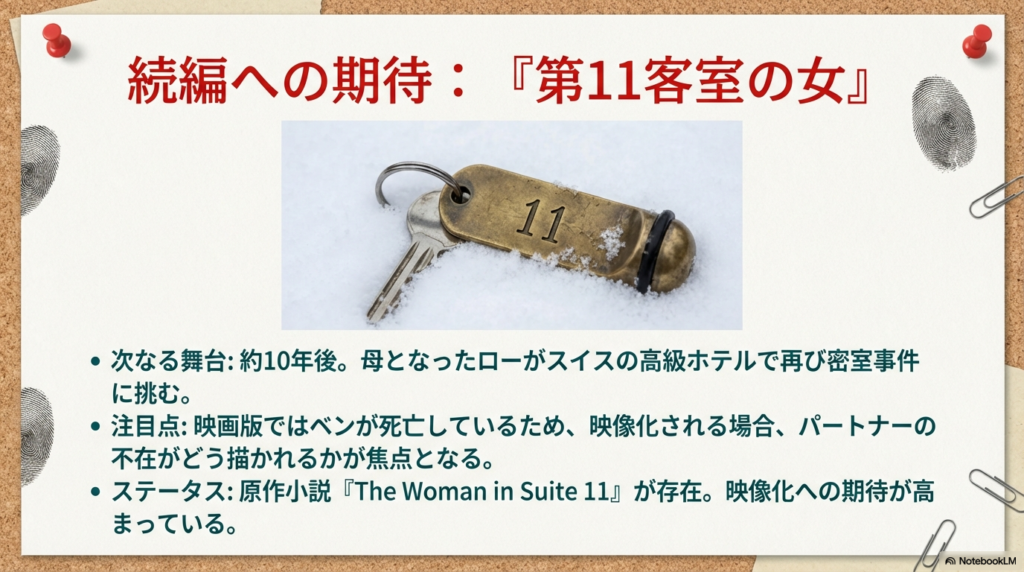 約10年後のスイスの高級ホテルを舞台にした続編『The Woman in Suite 11』の紹介。映画版との整合性などの注目点。