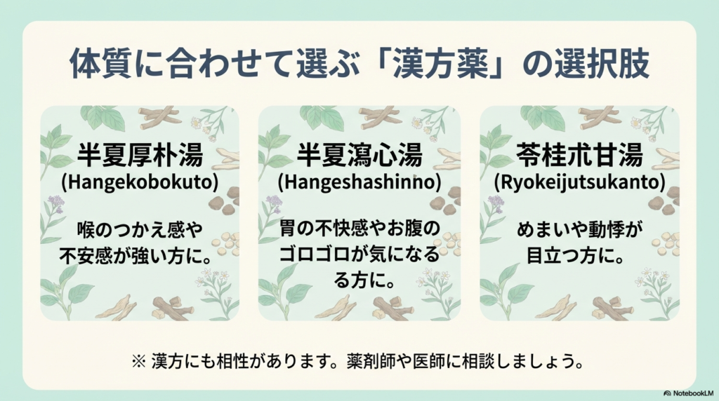 半夏厚朴湯などあがり症の吐き気に用いられる漢方の種類